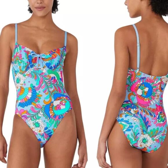 KATE SPADE Cinch Tie Front‎ Soft Underwire Cups Swimsuit in Spring Water  XL NEW - Picture 15 of 15